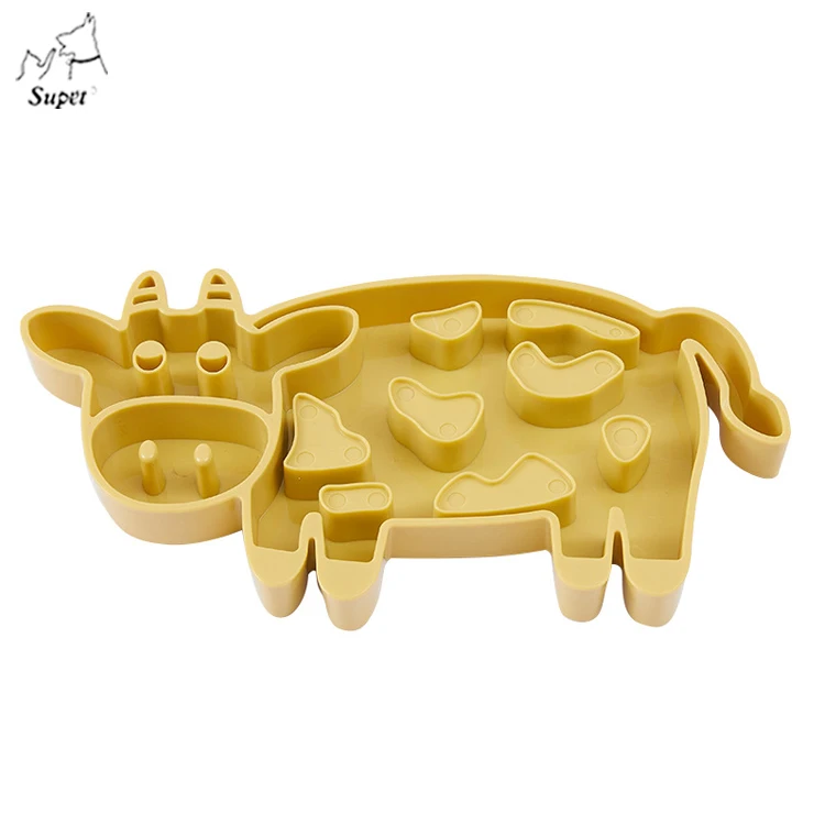 New Arrive Lovely Cow Shape Soft Chew Resistant Healthy Diet Dog Bowl Slow Feeder Eating Large
