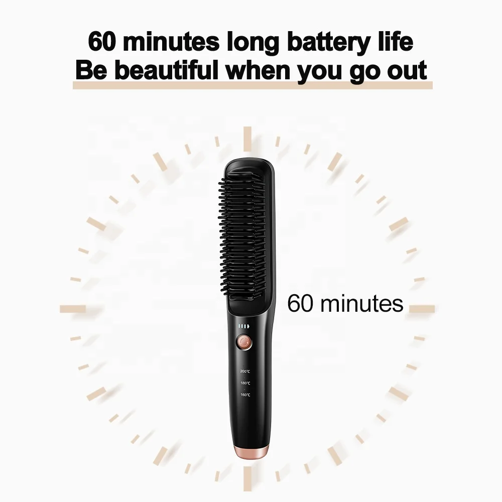 Portable Hair Straightener Brush USB Rechargeable Wireless Electric Mini  Hair Straightener Comb For Travel