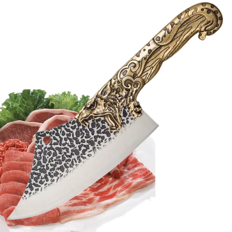2023 Made in China Forged Meat Chopper Snow Leopard Copper Handle Commercial Chef Knife