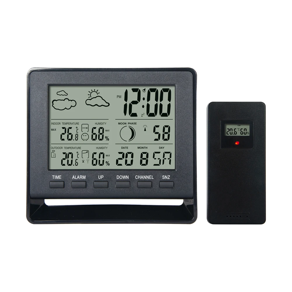 Price Competitive RF 433 MHZ Indoor Outdoor Temperature Humidity Meter Weather Forecast Weather Station Clock