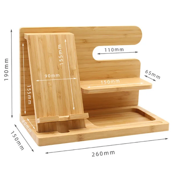 Solid Wood Phone Docking Station Key Holder Wallet Watch Wooden Stand