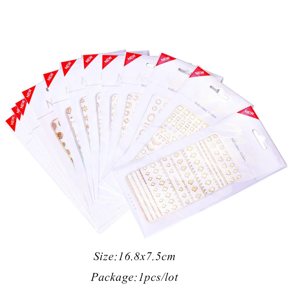 Paso Sico Nail Beauty Trend Manicure Irregular Multi Shapes Pattern Gold Adhesive Foils Nail Sticker Decals for 3D DIY Salon DIY