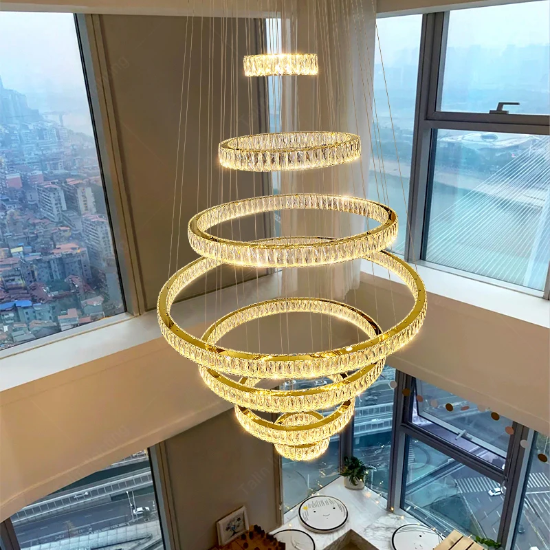 Top Ranking Villa Duplex Living Room Large Pendant Light Modern Light Luxury 7-ring LED Ceiling Apartment Pendant Light
