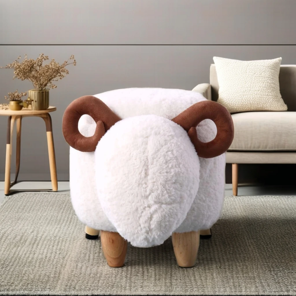 Animal-Shaped Soft Cushion Ottoman Bench Wooden Entry Footstool Step Stool for Living Room or Dormitory