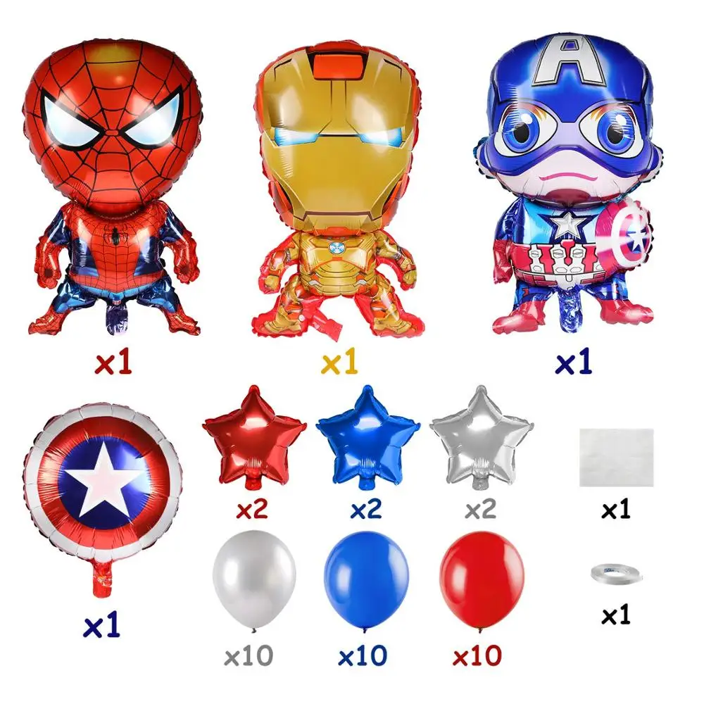 Wholesale Superhero Blue Star Balloons Sets Happy Birthday Cartoon Anime Spiderman Theme Party Favor Decorations Kit for Kids