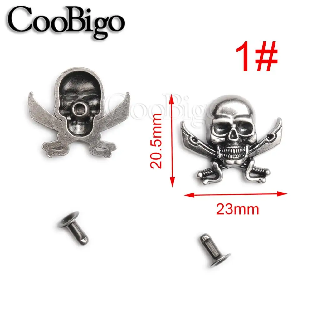 100sets/Pack Metal Spike Studs Rivets Vintage Rivet Leather Bag Belt Bracelet Shoes Garment Sewing DIY Accessories Pirate Skull
