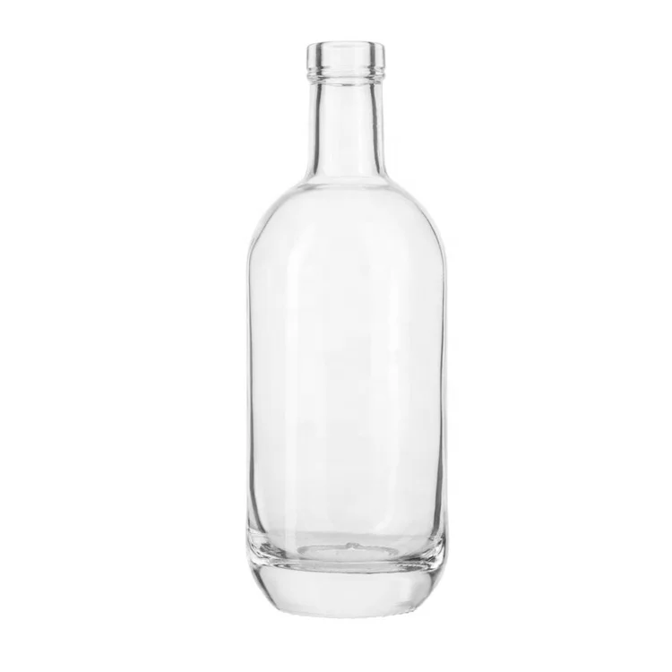 Bulk 750ml Flint Premium Round Moonea Glass Vodka Gin Rum Bottle with Cork Stopper
