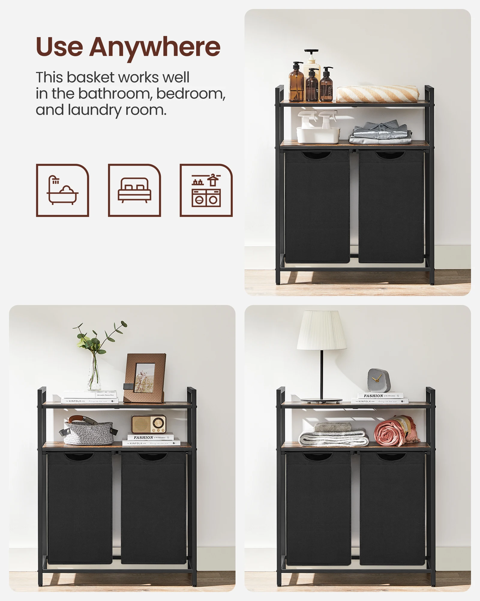 Hotel Heavy Duty Wooden Non Woven Fabric 2 Tier Double Laundry Hamper Corner Laundry Basket with Removable Laundry Bag