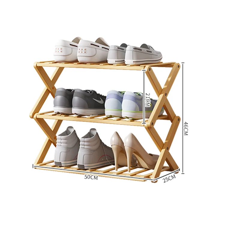 Amazon Folding multi-layer simple household storage no assembly foldable shoe rack free installation of wooden bamboo shoe rack