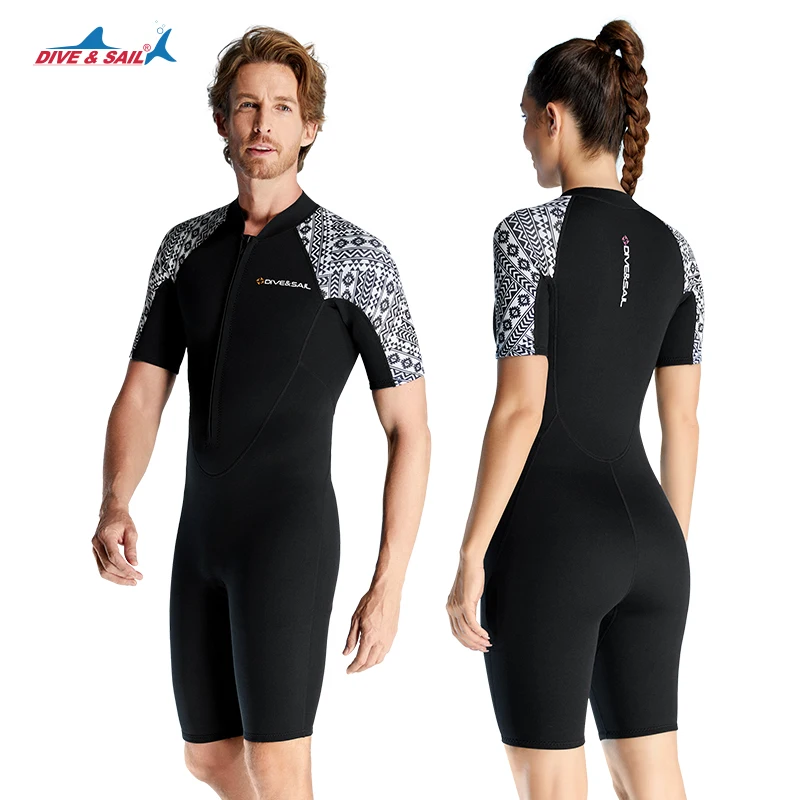 DIVE&SAIL 3mm neoprene full body front zipper soft freediving diving short sleeve wetsuits for swimming