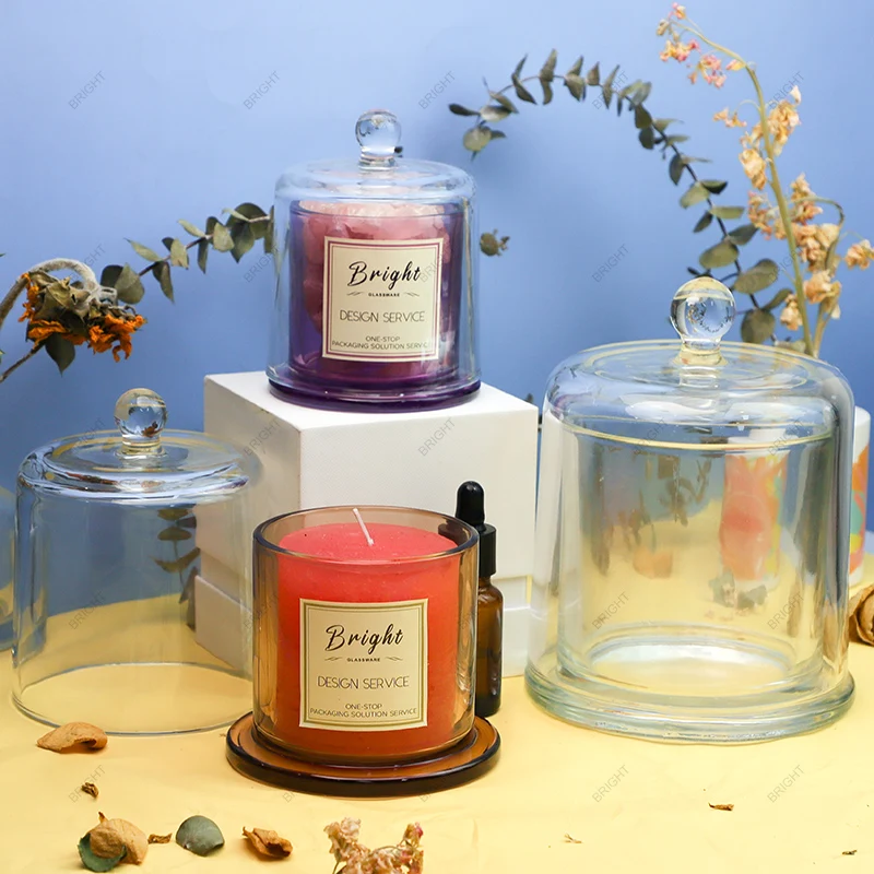 Aroma Body Scrub Luxury Empty 12oz  Custom Cajas De Carton Bell Cloche Dome Lids Glass Candle Holders Lanterns And Candle Jars
