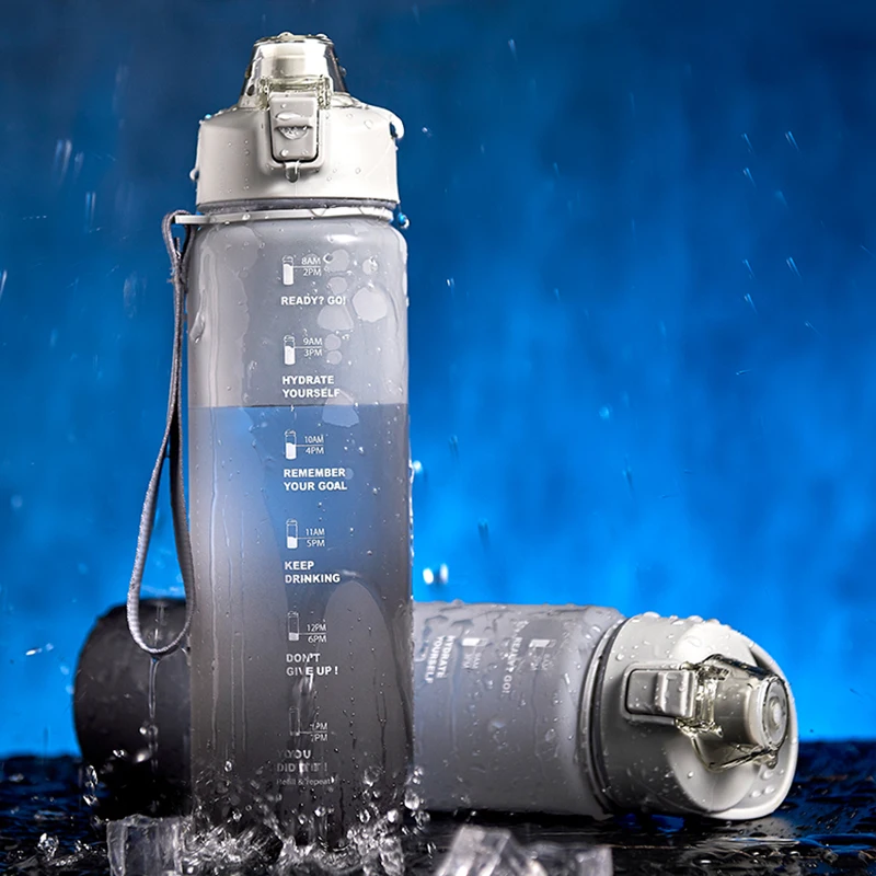 Bpa free plastic protein custom logo and Time Marker & Flip Top  motivational water bottle for sport