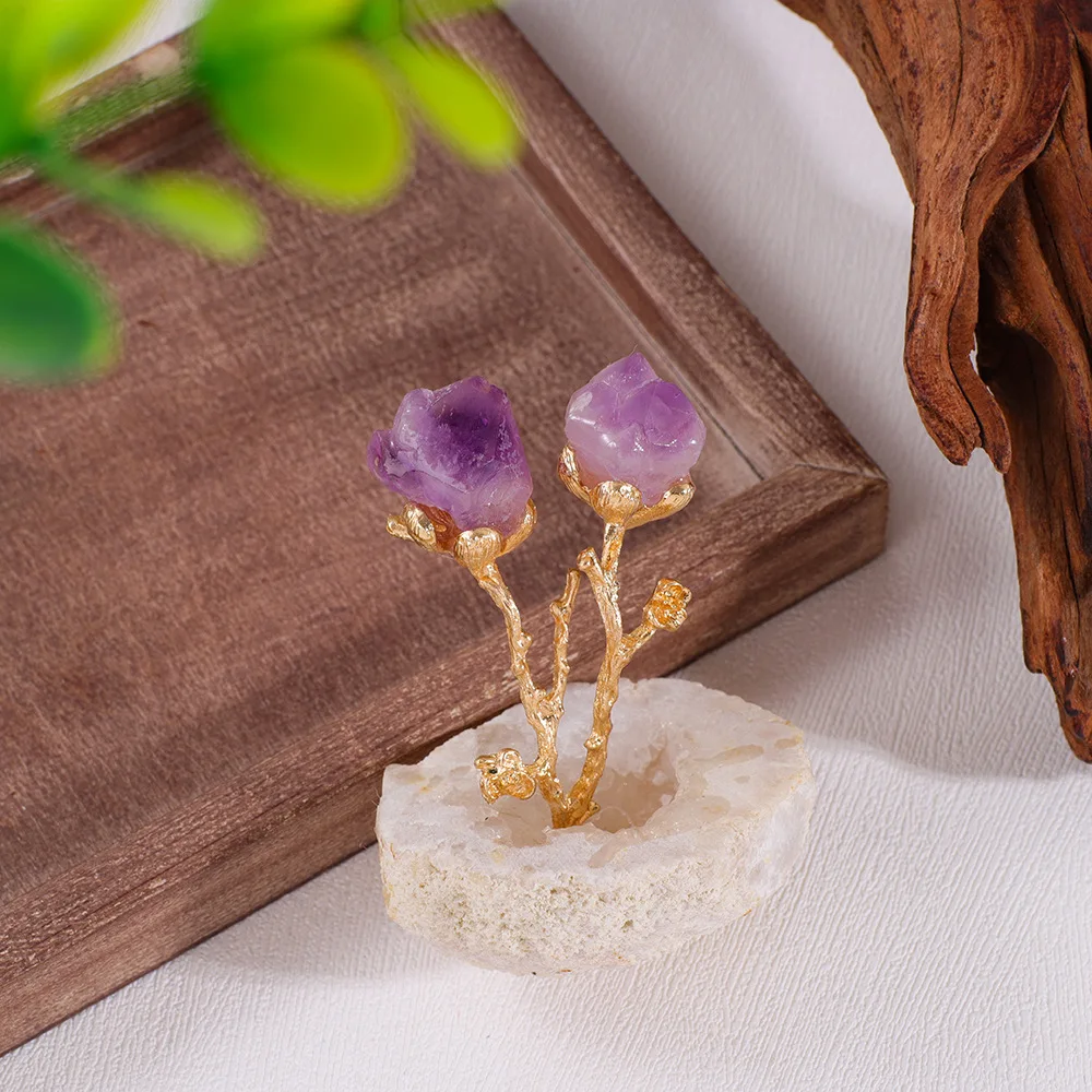 Drusy Quartz Crystal Bowl Cave Cornucopia Amethyst Crystal Potted Plant for Home Decor