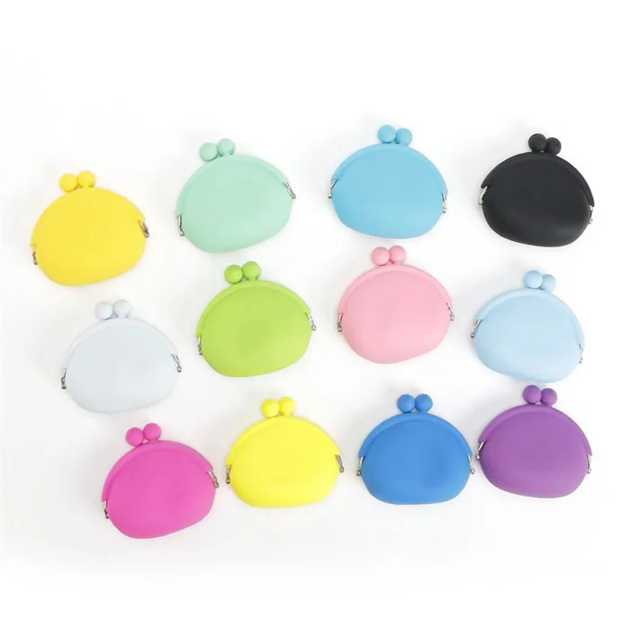 Eco-friendly silicone solid color mini storage coin pouch with UV print custom logo silicone coin purse