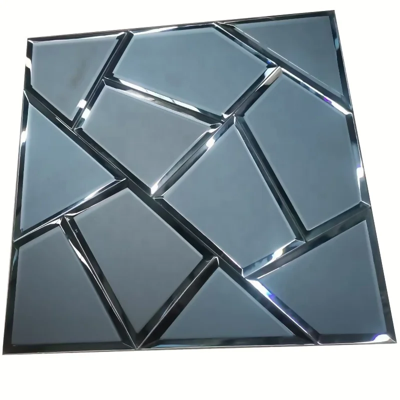 Hot Sale Modern Silver Beveled Edge Strip Mirror Glass Mosaic Tile 300X300 Bathroom Decorative Use Square Rectangle