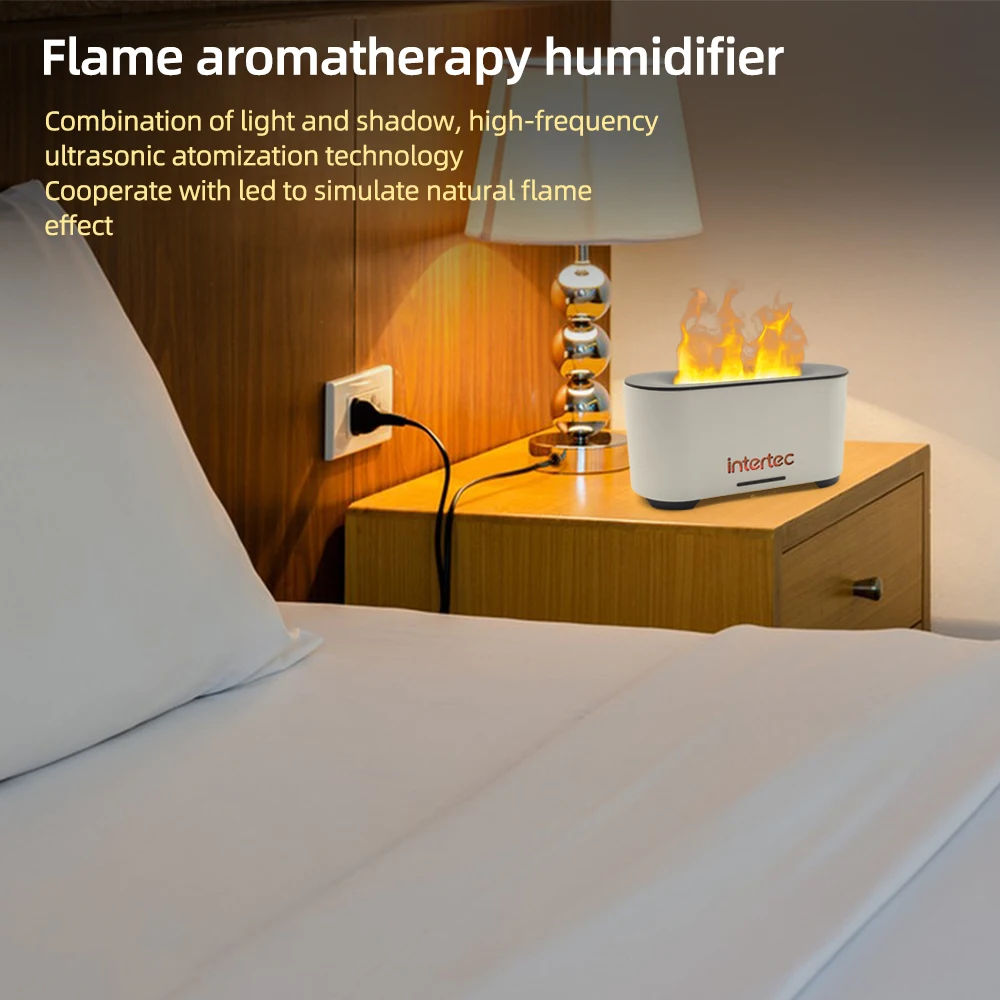 Factory Outlet Portable Essential Oil Aromatherapy Ultrasonic Low Noise Diffuser With 3D Flame Night Light