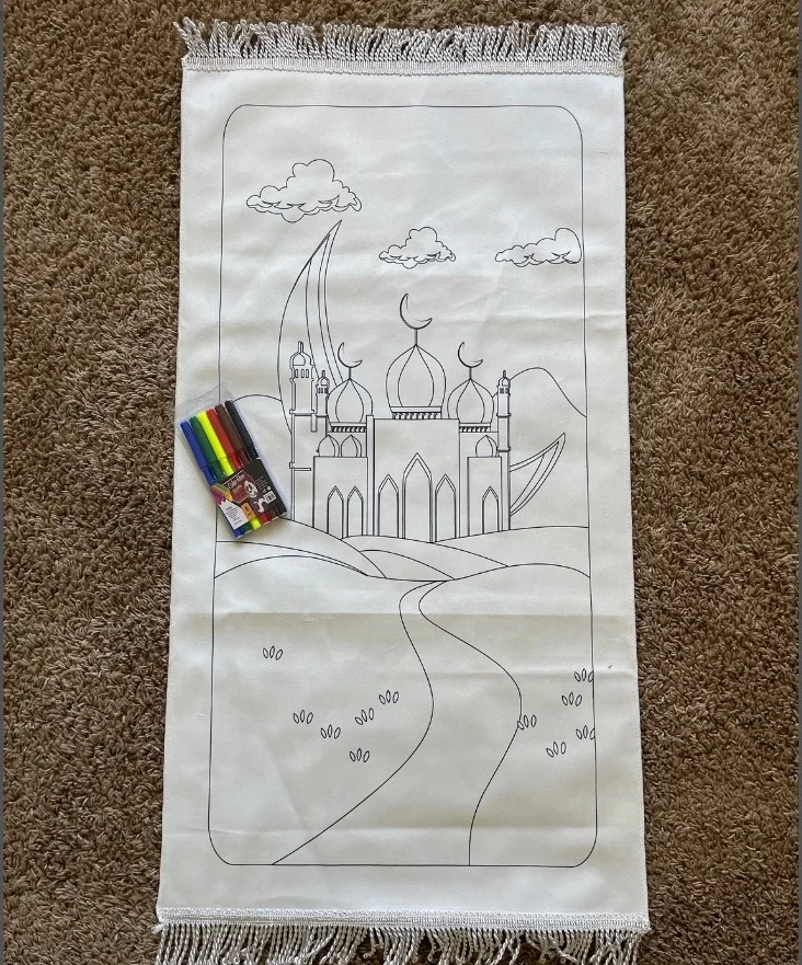 Muslim Children gift Islamic Mat DIY Painting Kids colouring Muslim Prayer Mat