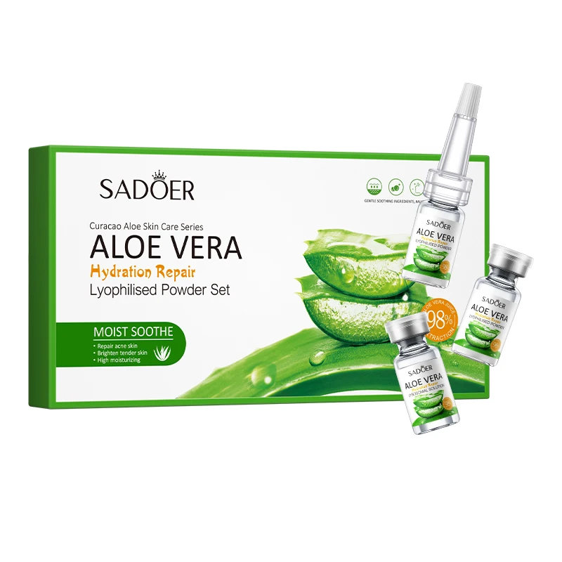 SADOER Korean Wholesale Aloe Hydrating Repairing Lyophilised Powder Lysosomal Solution Repairing Acne Skin Brightening Moisturizing