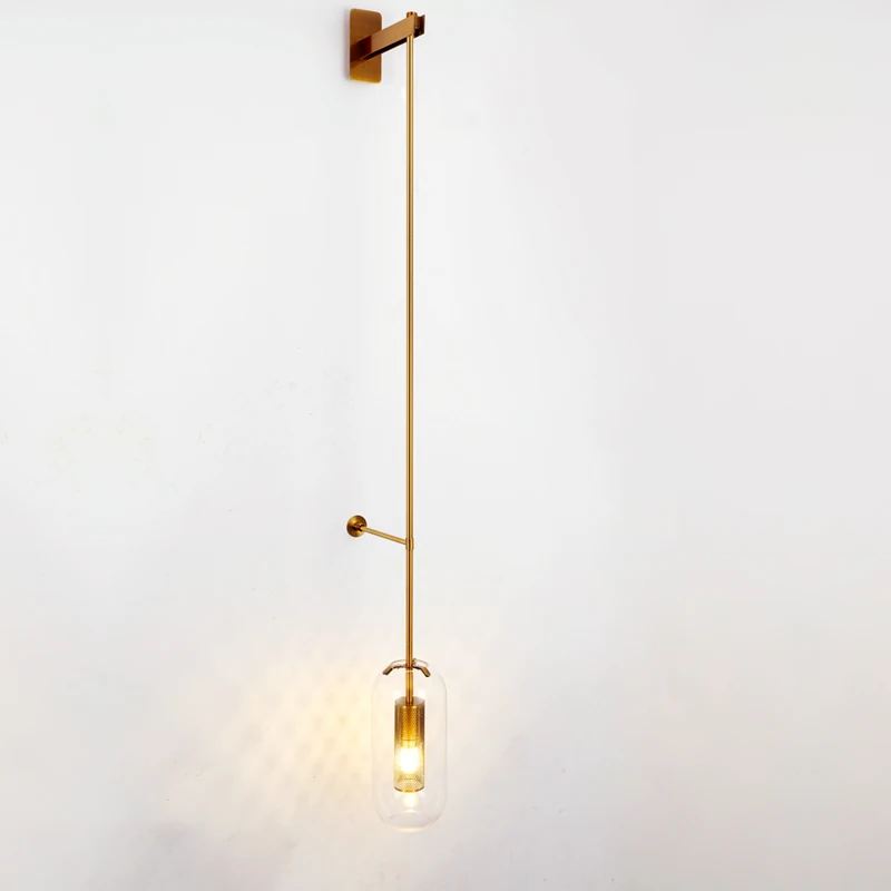 Modern Minimalist Indoor LED Wall Lamp Bedside Brass IRON Glass Long Pole Crystal Light Residential Decoration E14 Indoor