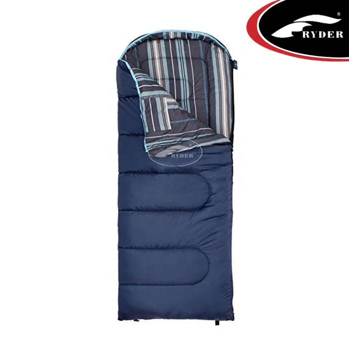 Personalized Twin Two Person Hooded Rectangular Outdoor Sleeping Bag with Plaid Flannel Lining Splicing to Be Double Solution