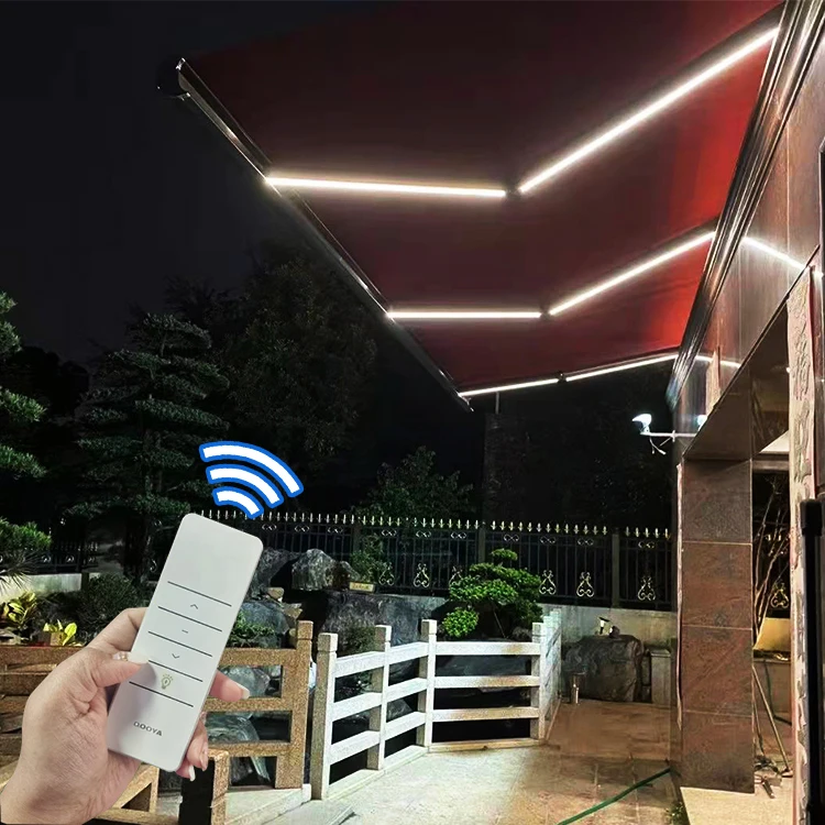 Eco Aluminum Waterproof Sunshade Pergola Canopy Restaurant Balcony Retractable Awning LED Light Customized awning