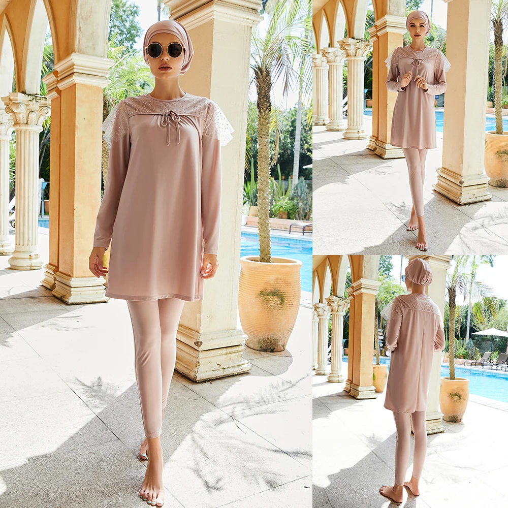 2022 Burkini 3-piece swimsuit Beach Dress Cover up Swim Suit Traditional Muslim Clothing Swimwear for Women