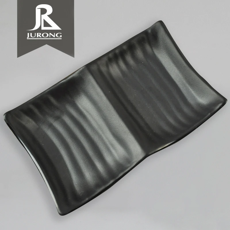 High quality melamine plate with sauce compartment,black dipping japanese melamine soy divided sauce dish