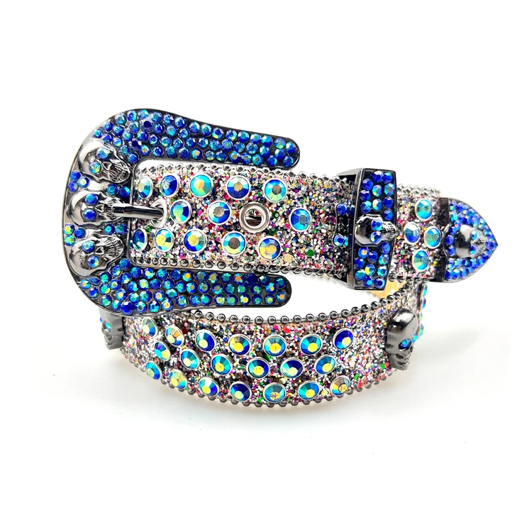 Punk Style BB Simond Cowboy Cowgirl Bling Bling Skull Studded Rivet Rhinestone Belt
