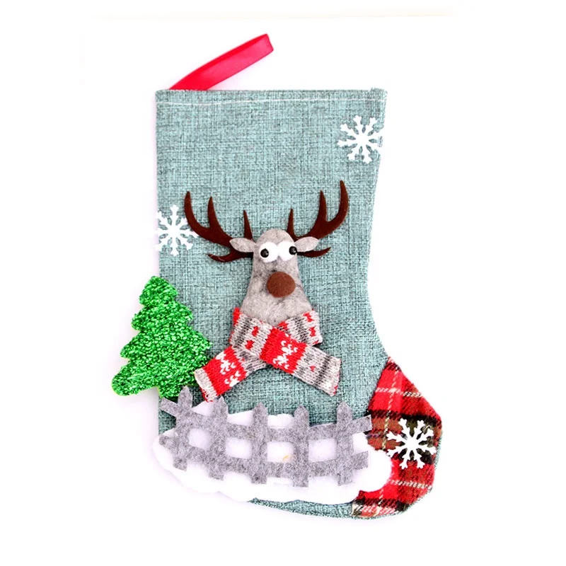 New linen medium Christmas socks Santa Claus Christmas decorations Christmas gift bag in socks