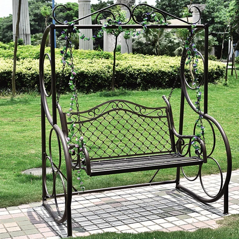 Outdoor Swing Rocker Leisure Garden Iron Hanging Chair Adults Park Balcony Metal Skeleton Double Hanging Chair With Awning