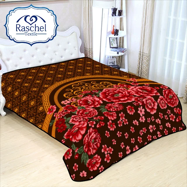 Flower Design Carved Rose Promotional Raschel Blanket For Middle East Market
