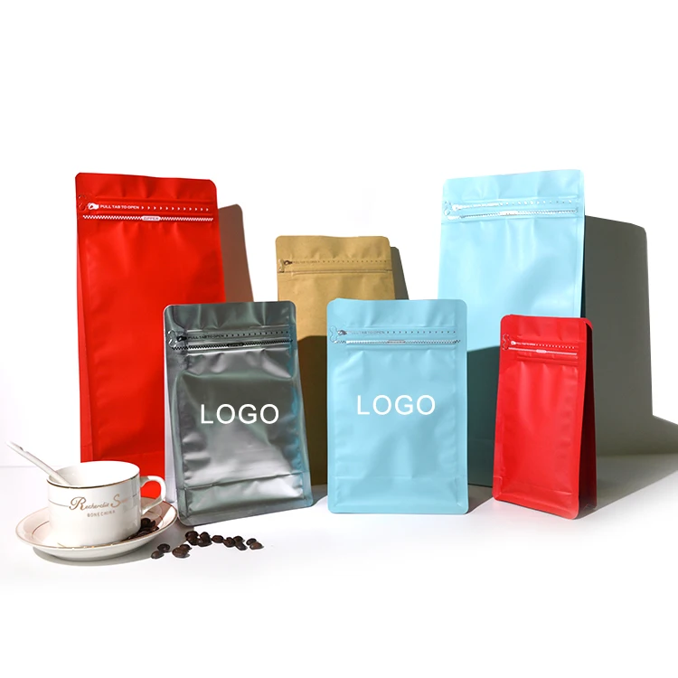Biodegradable Coffee Bags With Valve And Zipper Custom Paper Coffee Packaging Bags Flat Bottom Coffee Bean Bag 150g 250g