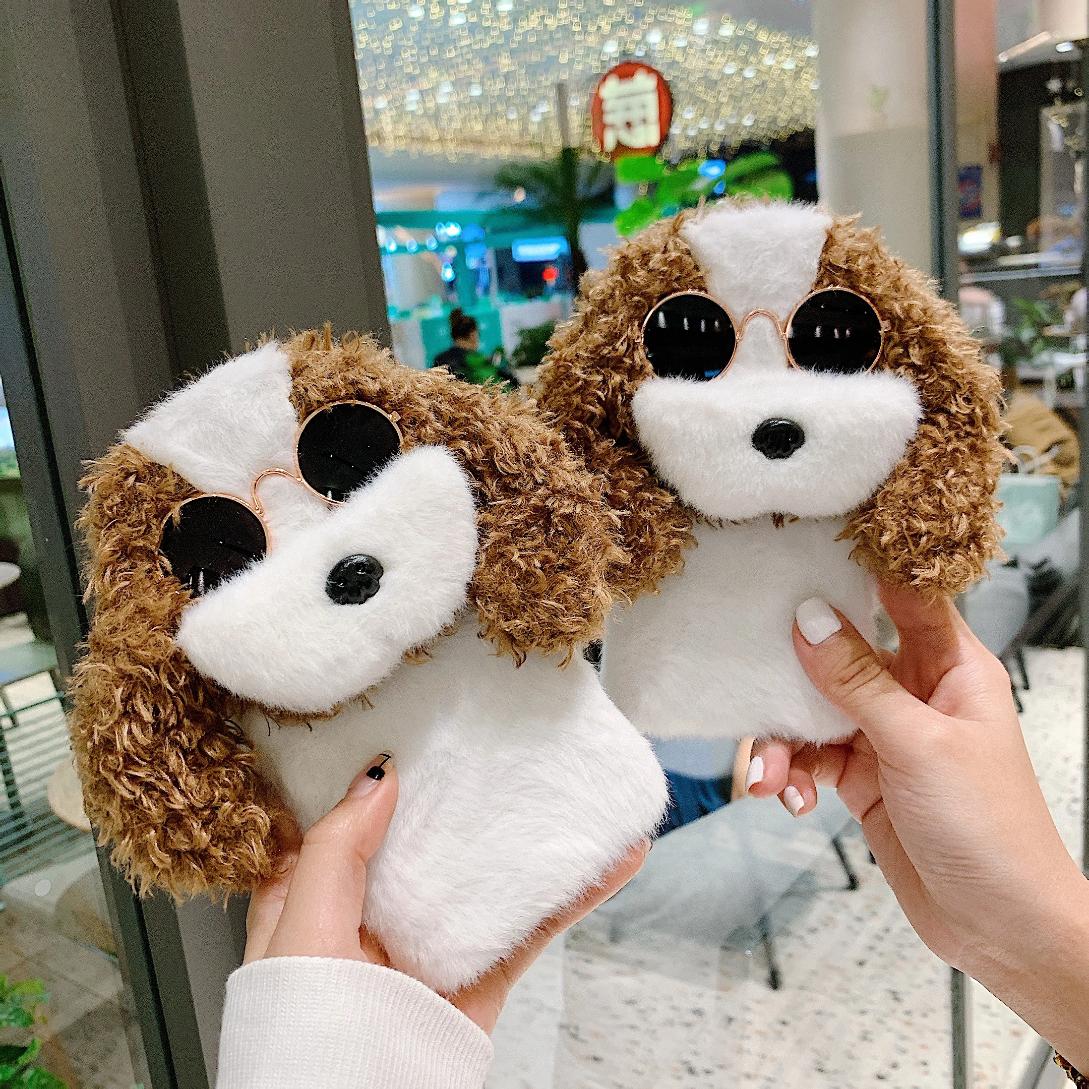 Cute Dog Plush Fluffy Fur Cell Mobile Phone Case for iphone 12 11 PRO XS MAX X XR 7 8