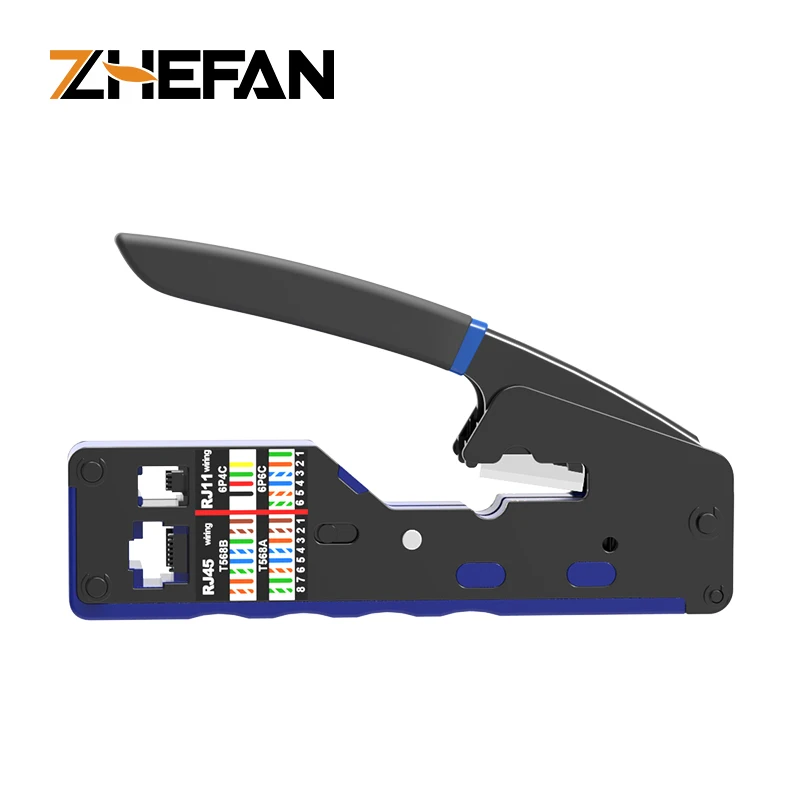 ZHEFAN Crimp Tool Pass Through Cutter for RJ45 Cat6 Cat5 RJ11 RJ12Modular Connectors All-In-One Wire Tool