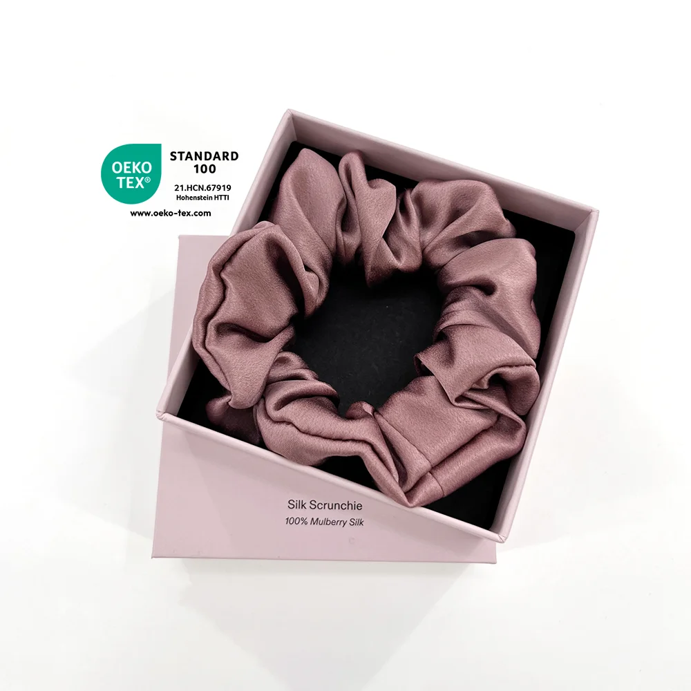 Wholesale OEM Digital Printed Logo Custom Luxury 100% Pure Mulberry Silk Scrunchies With Gift Box