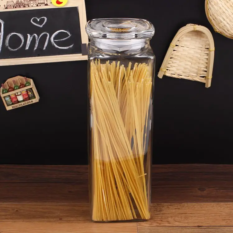 Wholesale Square Glass Storage Jar Candy Pasta Food Container with Sealed Glass Lid