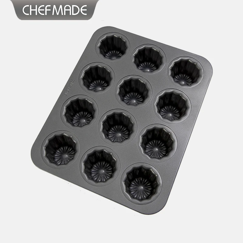 CHEFMADE WK9867 Carbon Steel Bakeware 12 Cavity Cup Muffin Cake Non-Stick Cupcake Pan Cannele Mould Canele Mold