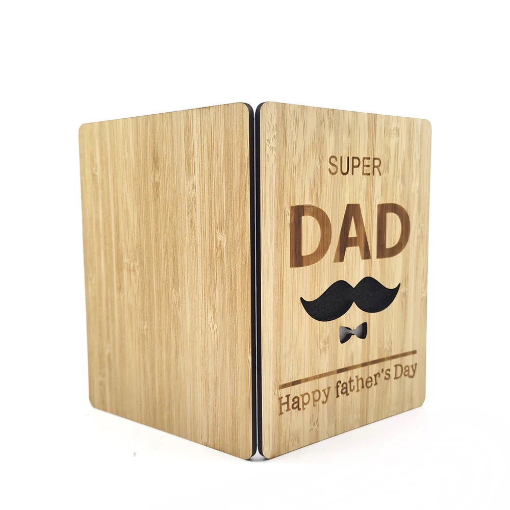 
Happy Fathers Day Card made with Bamboo Wood, Dad Birthday Keepsake Gift 