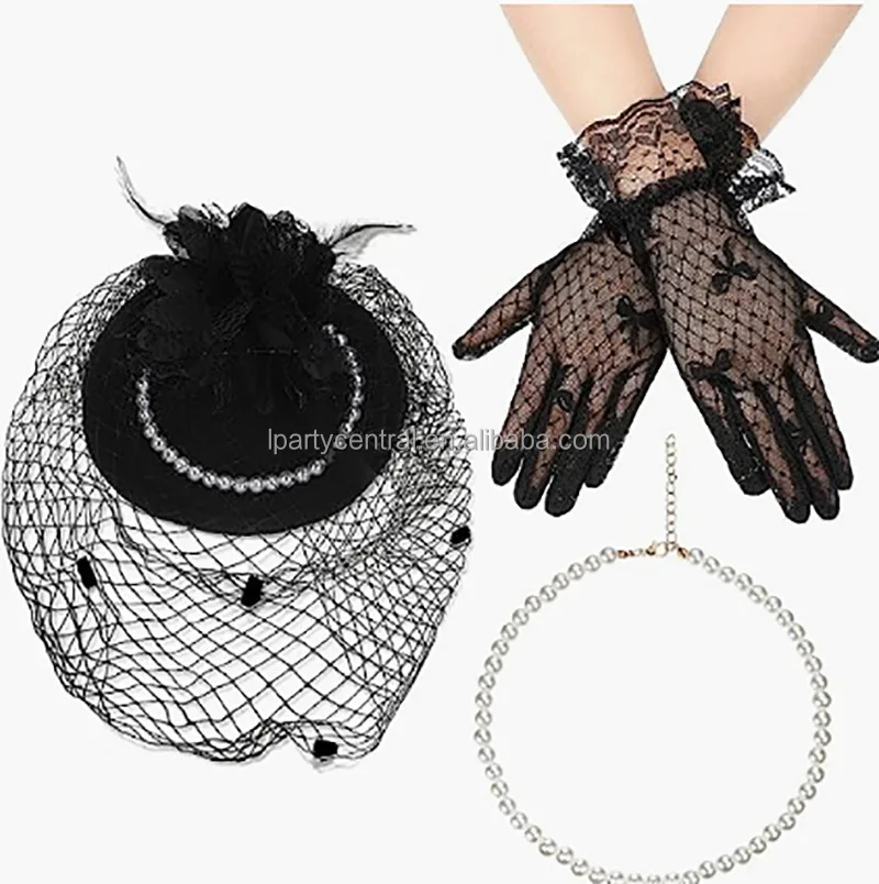 LP New Halloween socialite retro  British style mesh flower  small top hat  performance stage veil set