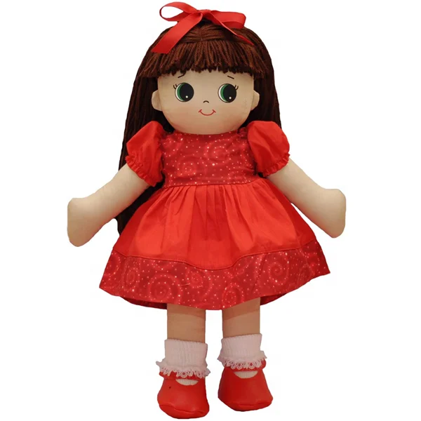 Beautiful Red Dress up Stuffed Plush Human Girl Baby Doll Toys Custom OEM Pretty Handmade Soft Plush Rag Doll