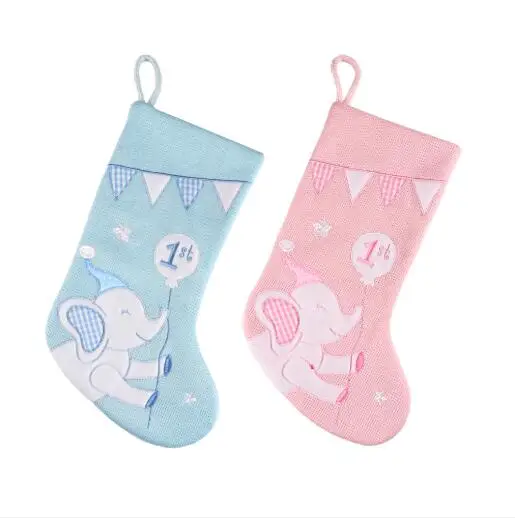 Новинка 2021, розовые и Синие чулки со слоном для маленьких мальчиков и девочек на первое Рождество ребенка