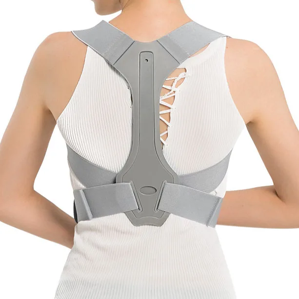 Comfortable Adjustable Back Straightener Grey Upper Back Brace for Clavicle Support to Relieve Neck Posture Corrector