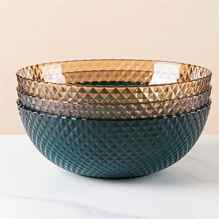 Salad Bowl Diamond Pattern Plastic Fruit Bowl Decorative Serving Dish Food Storage Tray for Kitchen Home Dining Table