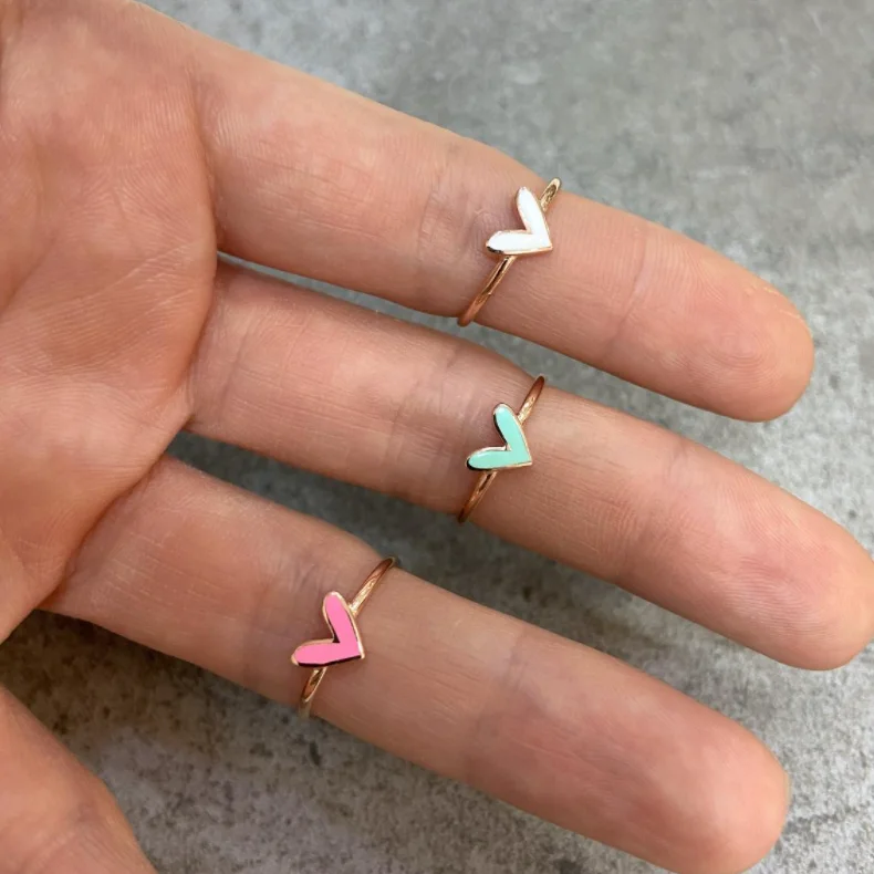 Custom Colorful Heart Stacking Rings Stainless Steel 18K Gold Plated Minimalist Dainty Enamel Heart Ring Jewelry for Gifts