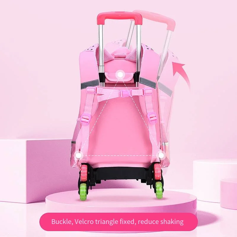 Cute Cartoon Kids Rolling Backpack Set Wheeled Trolley Bag with Lunch Bag Pencil Case School Bag for Girls Boys