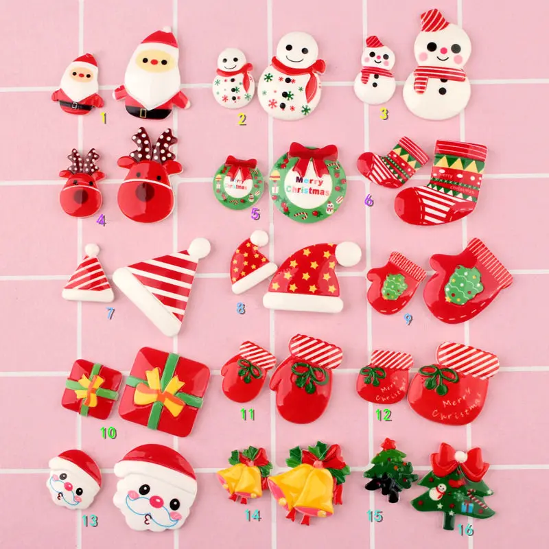 Christmas Decoration Charms Resin Flat Back Ornament for Christmas Tree Decoration DIY Accessories