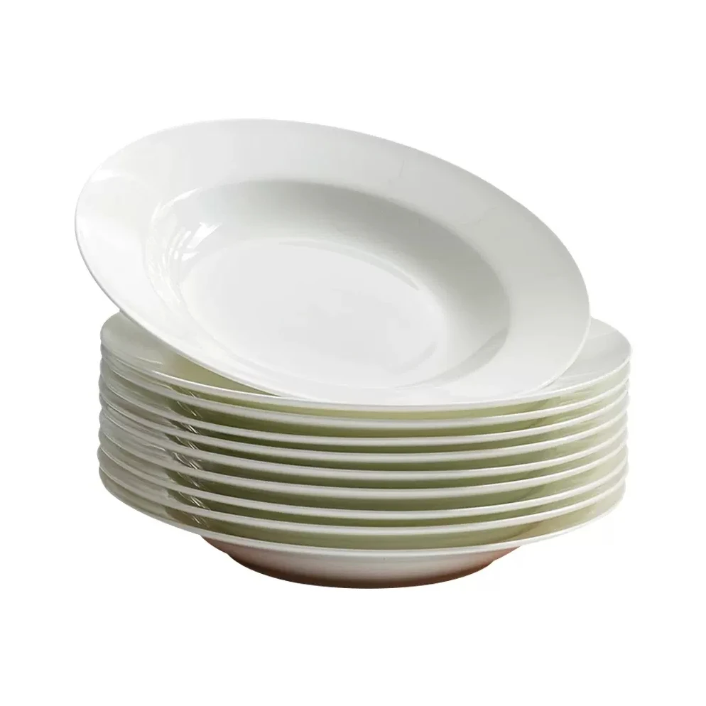 Custom Printed Logo Popular White Ceramic Diet Pasta Deep Soup Plate For Restaurant
