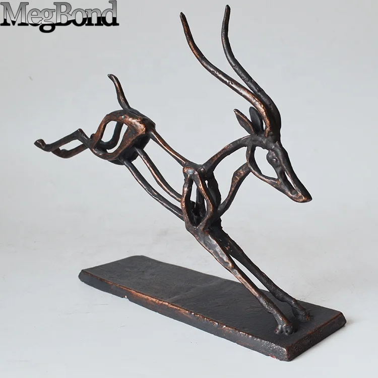 Cast iron metal animal antique brass antelope sculpture,  abstract deer figurine for home decor