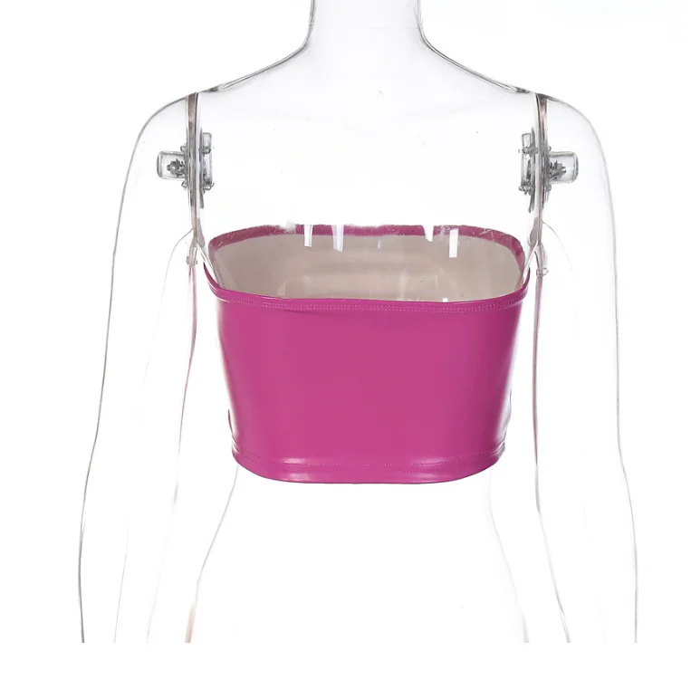 Vintage Sexy Club Leather t shirts Chest Wrap Vest Women Clothes 2023Spring Summer Streetwear Letter Print Pu Leather Tube Tops