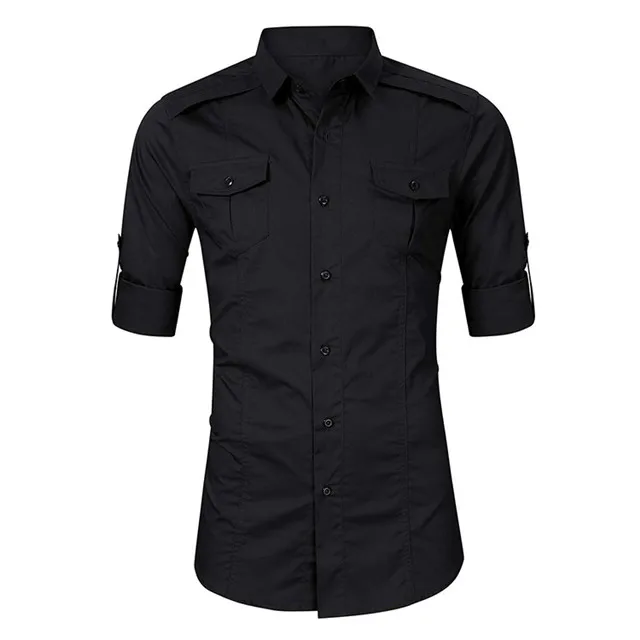 Modern fashion military shirts for men double pocket shirts for men long and short sleeve shirts for men 100% cotton